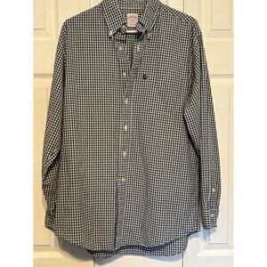 Vintage Gray White Plaid Brooks Brothers 346 Dress Shirt Size Medium Red Tag